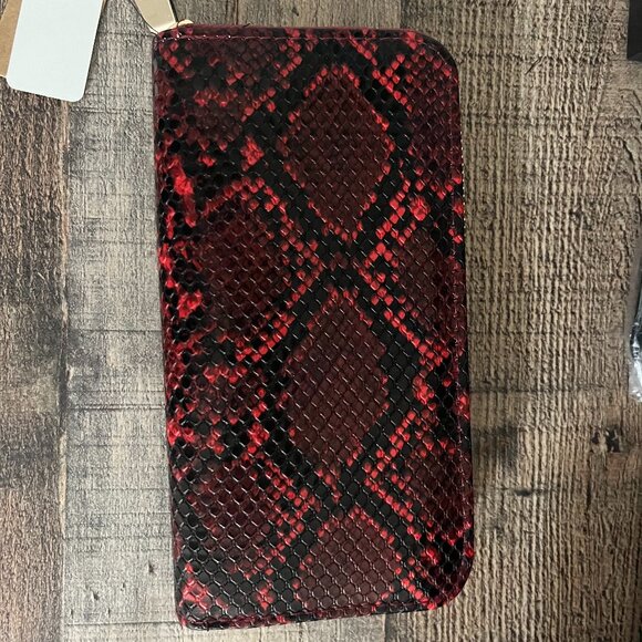 Snakeskin Print Wallet /Python/ Zip Around / Red / Black- NWT - Picture 5 of 5